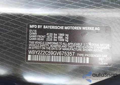 2016 BMW I8 z USA, uszkodzony, nr VIN WBY2Z2C59GV675357